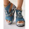 Denim Rhinestone Chain Comfortable Slingback Peep Toe Ankle Strap Buckle Wedges Heel Sandals - Bleu clair EU 42