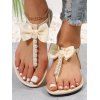 Solid Color Pearl Bowknot Decor Elastic Flat Flip Flops Sandals - Beige EU 42