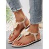 Solid Color Pearl Bowknot Decor Elastic Flat Flip Flops Sandals - Beige EU 42