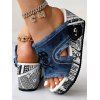 Denim Comfortable Peep Toe Slip On Newspaper Wedges Heel Sandals - Bleu EU 36