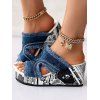 Denim Comfortable Peep Toe Slip On Newspaper Wedges Heel Sandals - Bleu EU 36