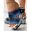 Denim Comfortable Peep Toe Slip On Newspaper Wedges Heel Sandals - Bleu EU 36