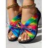 Rainbow Bowknot Wedge Heel Beach Slippers - multicolor A EU 41