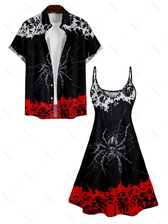 Robe et Décolleté en V à Taille-Haute avec Bretelles Spaghetti et à Imprimé Toile D'Araignée - Noir S | US 4