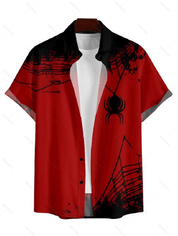 Chemise Décontractée Toile D'Araignée Imprimée à Manches Courtes - Rouge foncé 5XL