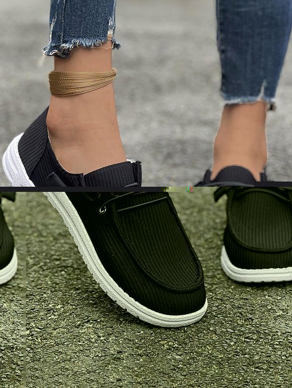 New Lace Up Decor Suede Slip On Flat Sneakers - Noir EU 43