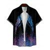 Chemise Décontractée Ailes Galaxie Imprimées Boutonnée à Manches Courtes - Noir 5XL