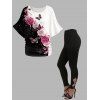T-shirt Rose et Papillon Imprimés en Couleur Unie avec Strass Design - Noir S | US 4