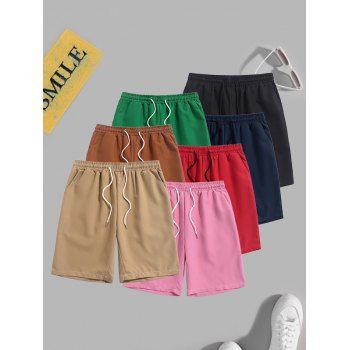 Men's Solid Color Drawstring Waist Beach Casual Shorts