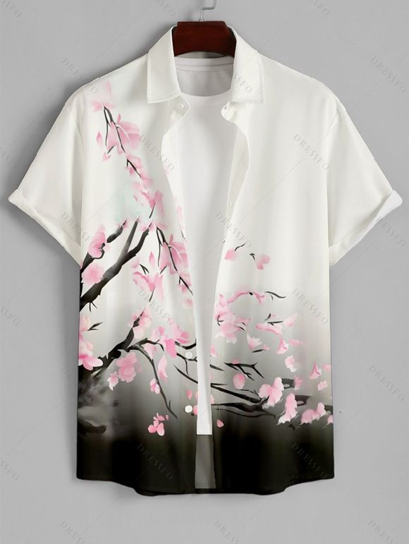 Chemise à Manches Roulées avec Cordon de Serrage et à Imprimé Floral pour Hommes - Blanc S | US 4