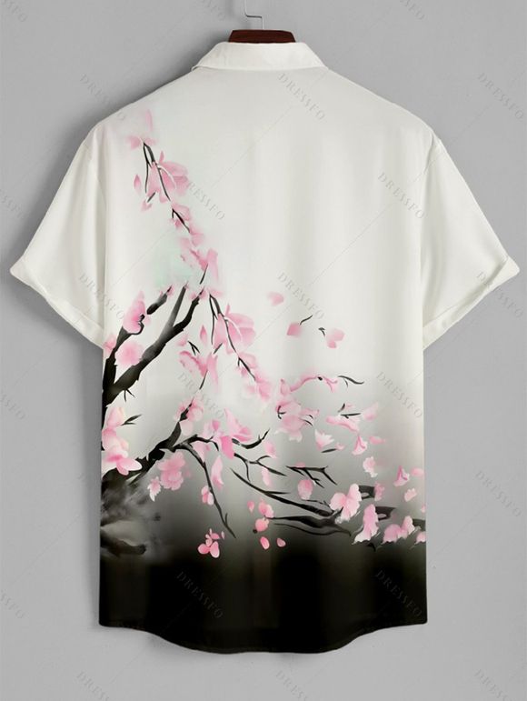 Chemise à Manches Roulées avec Cordon de Serrage et à Imprimé Floral pour Hommes - Blanc S | US 4