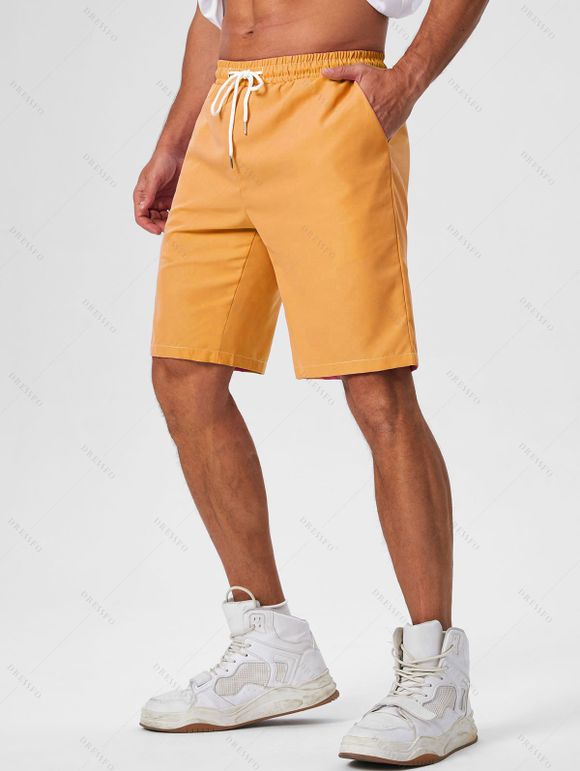 Chemise avec Cordon de Serrage à Manches Retroussées et à Imprimé Crâne de Couleur Unie pour Hommes - orange clair S | US 4