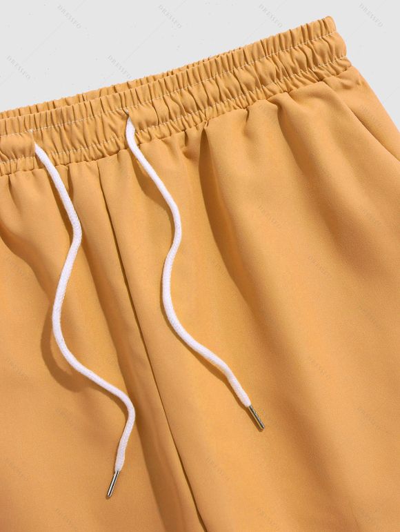 Chemise avec Cordon de Serrage à Manches Retroussées et à Imprimé Crâne de Couleur Unie pour Hommes - orange clair S | US 4