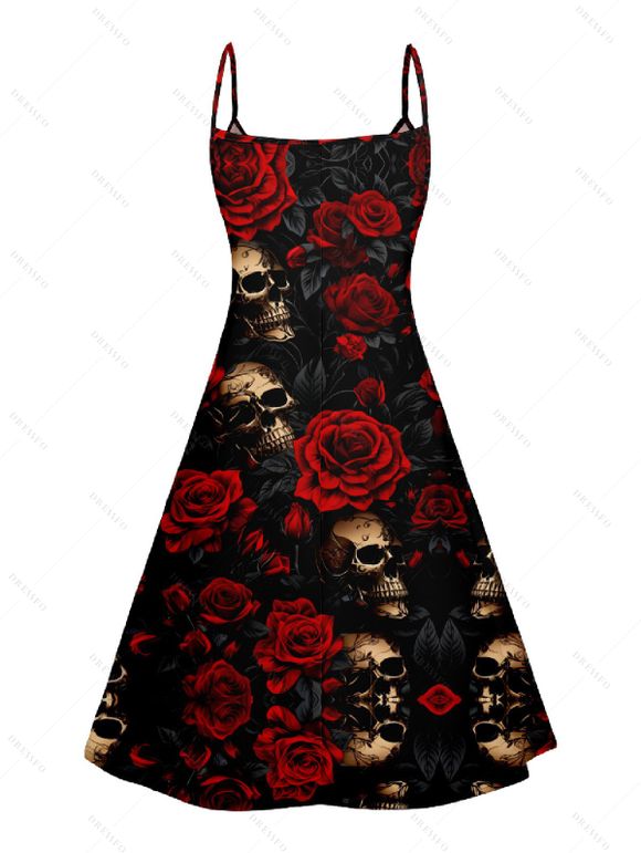 Robe D'été Rose Crâne à Col en V à Bretelles Spaghetti - Noir S | US 4