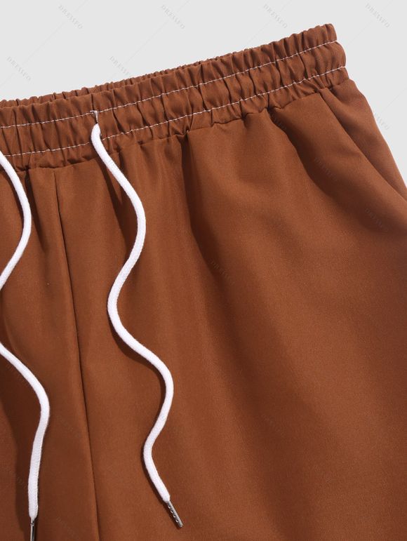 Short de Plage Décontracté en Couleur Unie Taille à Cordon - café M