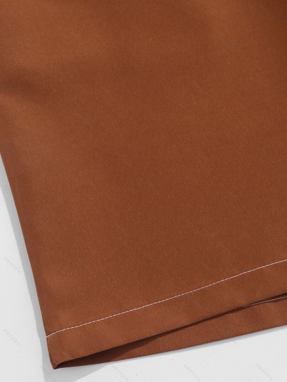 Short de Plage Décontracté en Couleur Unie Taille à Cordon - café M