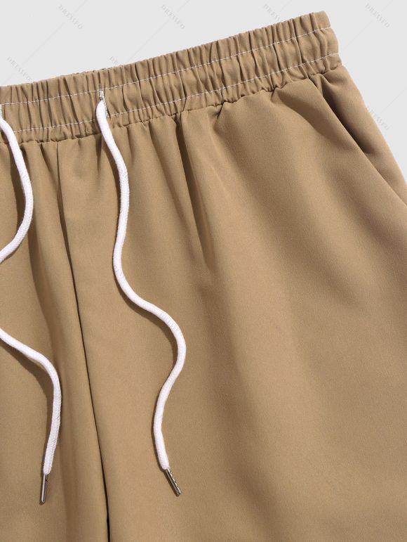 Short de Plage Décontracté en Couleur Unie Taille à Cordon - café lumière XL