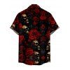 Chemise Décontractée Rose Crâne Imprimées Boutonnée à Manches Courtes pour Homme - Noir 5XL