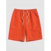 Short de Plage Décontracté en Couleur Unie Taille à Cordon - Orange M