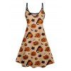 Pumpkin Hallowmas Element Print V Neck Spaghetti Strap Dress and Roll Up Sleeve Shirt Outfit - Orange Foncé S | US 4