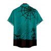 Halloween Spider Web Print V Neck Spaghetti Strap Dress and Roll Up Sleeve Shirt Outfit - Vert profond S | US 4