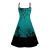 Halloween Spider Web Print V Neck Spaghetti Strap Dress and Roll Up Sleeve Shirt Outfit - Vert profond S | US 4