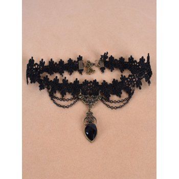 Gothic Lace Mixed Media O Ring Handkerchief Dress and Hollow Out Drop Earrings Lace Choker Necklace Outfit