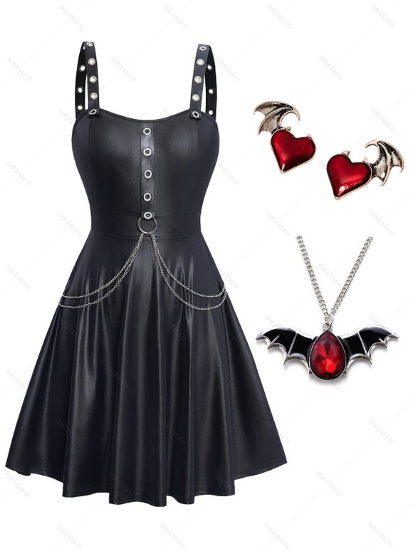 Costume de Robe Gothique en Couleur Unie Anneau en O avec Faux Diamant - Noir S | US 4