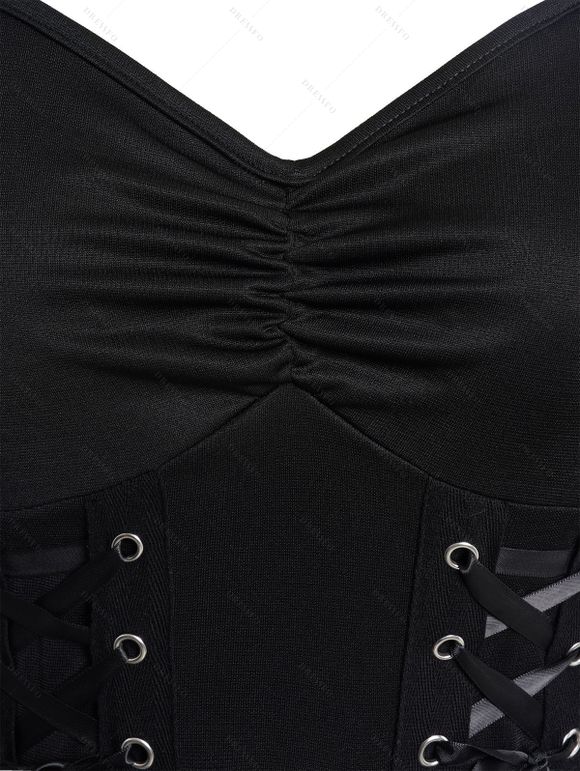 Robe Bracelet à Décolleté en V avec Lacets et à Imprimé Papillons en Strass - Noir S | US 4