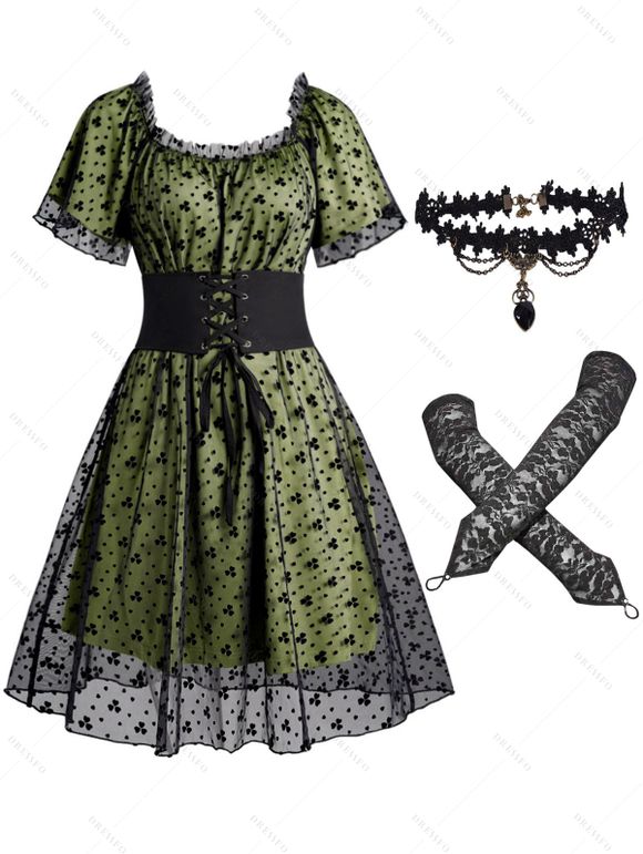 Mini-Robe D'Halloween Gothique Superposée Découpée en Maille - Vert profond S | US 4