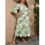 Robe D'Été Péplum avec Col en V à Imprimé Floral et Manches à Volants Grande-Taille - Vert clair 4XL | US 22