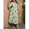 Robe D'Été Péplum avec Col en V à Imprimé Floral et Manches à Volants Grande-Taille - Vert clair 4XL | US 22