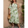 Robe D'Été Péplum avec Col en V à Imprimé Floral et Manches à Volants Grande-Taille - Vert clair 4XL | US 22
