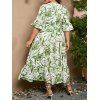 Robe D'Été Péplum avec Col en V à Imprimé Floral et Manches à Volants Grande-Taille - Vert clair 4XL | US 22