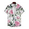 Chemise à Manches Roulées avec Cordon de Serrage et à Imprimé Floral pour Hommes - Rose clair S | US 4