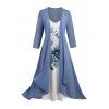 Ensemble Cardigan Ouvert à Manches Longues et Robe à Motif Floral en Mousseline - Bleu Ciel S | US 4