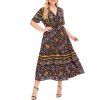 Robe à Manches Courtes avec Col N Imprimé Floral Grande-Taille - Noir 4XL | US 22