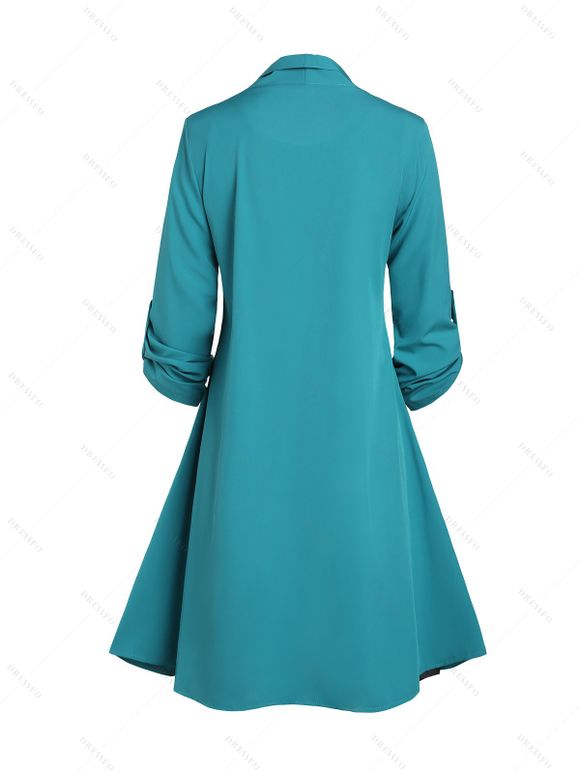 Ensemble de Cardigan Ouvert en Avant à Manches Roulées et de Robe Fleurie Imprimée sans Manches - Vert S | US 4