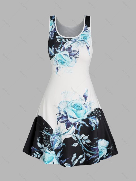 Ensemble de Cardigan Ouvert en Avant à Manches Roulées et de Robe Fleurie Imprimée sans Manches - Vert S | US 4