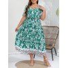 Robe Grande Taille Imprimé Floral à Manches Courtes avec Ceinture - Vert clair 4XL | US 22