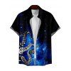 Men's Galaxy Octopus Print Roll Up Sleeve Shirt Button Up Short Sleeve Casual Shirt