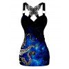 Galaxy Octopus Pattern Ruched Butterfly Lace Tank Top Cross O Ring Surplice Summer Top