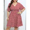 Robe Courte Géométrique Imprimé Taille Haute de Grande Taille à Manches Evasées à Col V - Rouge 4XL | US 22