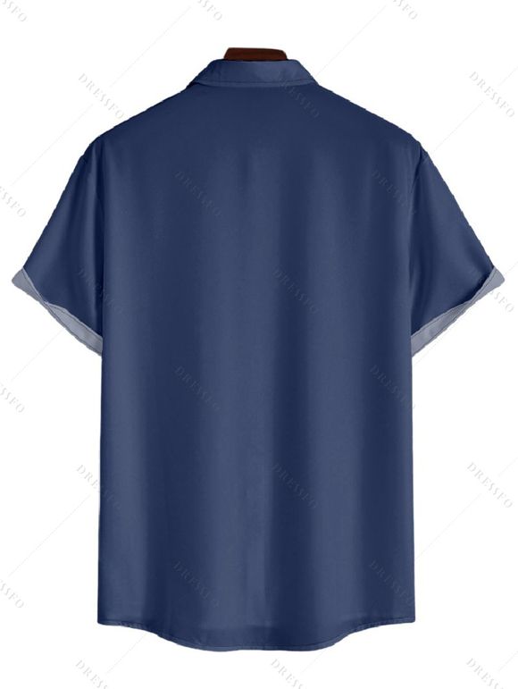 Chemise Décontractée Pieuvre Imprimée Boutonnée à Manches Courtes - Bleu profond S