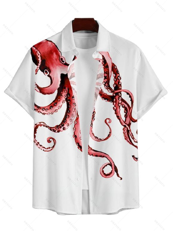 Robe Trapèze à Col en V à Taille Haute et à Bretelles Spaghetti avec Imprimé Pieuvre - Rouge foncé S | US 4