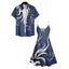 Robe Trapèze à Col en V à Taille Haute et à Bretelles Spaghetti avec Imprimé Pieuvre - Bleu profond S | US 4