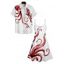 Robe Trapèze à Col en V à Taille Haute et à Bretelles Spaghetti avec Imprimé Pieuvre - Bleu profond S | US 4