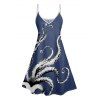 Octopus Print V Neck High Waist Spaghetti Strap Dress Sleeveless Summer A Line Cami Dress