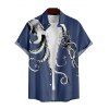 Men's Octopus Print Roll Up Sleeve Shirt Button Up Short Sleeve Casual Shirt