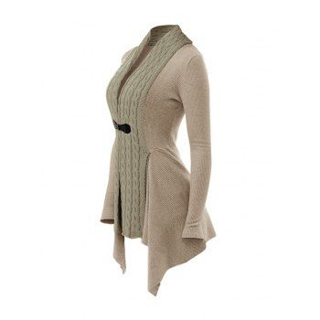 Cable Knit Asymmetrical Cardigan Plain Color Buckle Long Sleeve Cardigan 